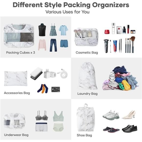 8Pcs Packing Cubes for Suitcases Organizer Bags Set for Travel Essentials Bags - Picture 6 of 7